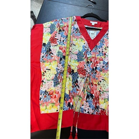 Charter Club Women's Printed V Neck Poncho Top Red Petite Size Large NWT P1-40 - Picture 9 of 11
